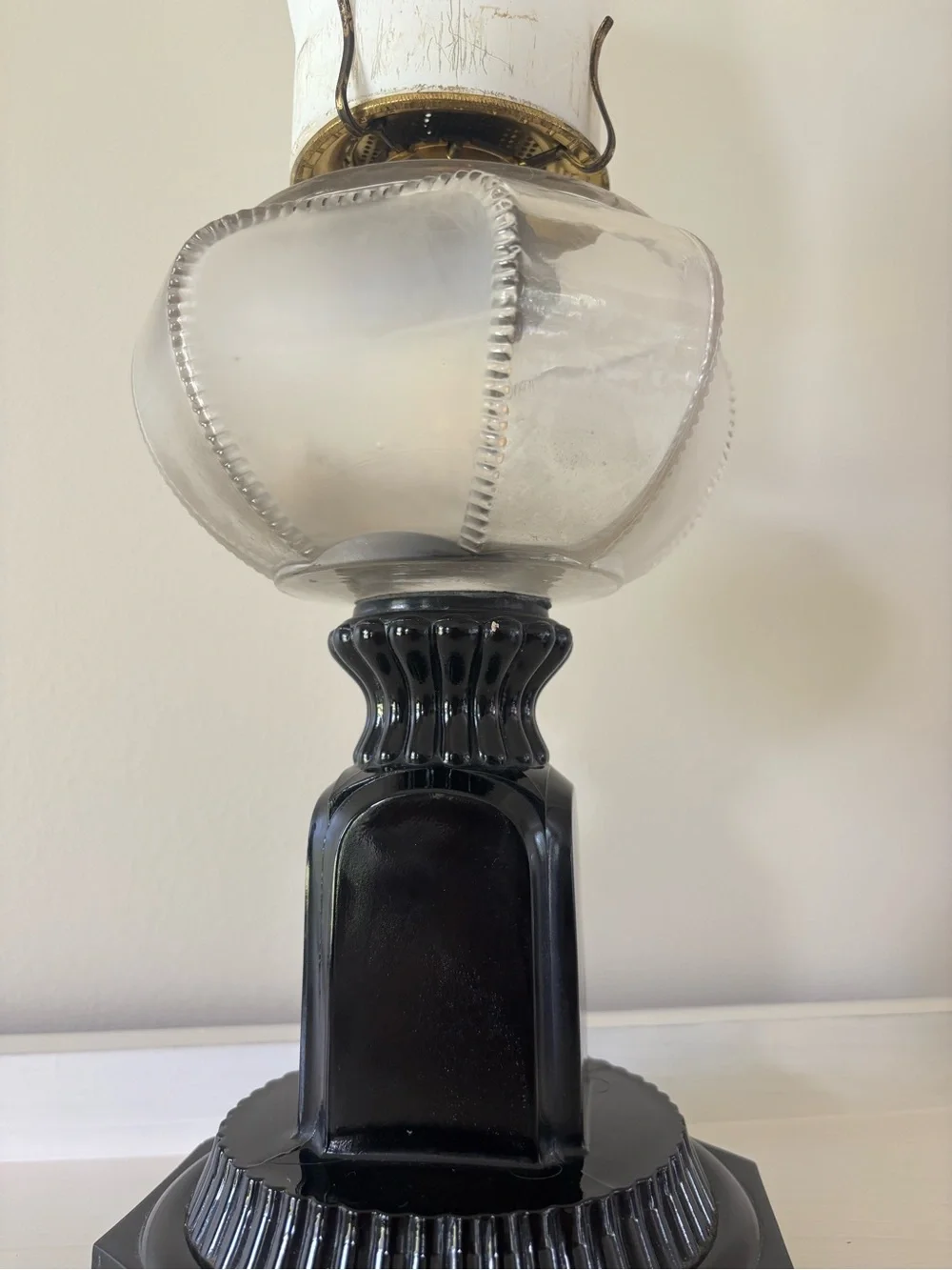 Glass Oil Lamp with Frosted Chimney - Clear & White